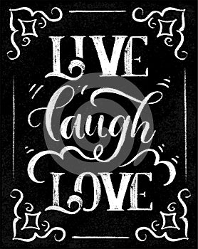 Live laugh love - stylish lettering on black chalk board vector