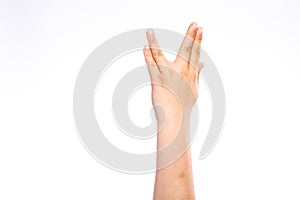 Live long and prosper, child hand isolated on white