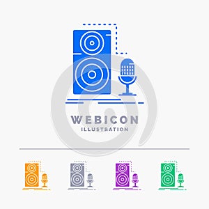 Live, mic, microphone, record, sound 5 Color Glyph Web Icon Template isolated on white. Vector illustration
