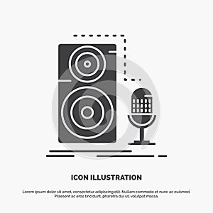 Live, mic, microphone, record, sound Icon. glyph vector gray symbol for UI and UX, website or mobile application