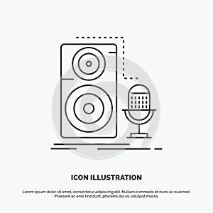 Live, mic, microphone, record, sound Icon. Line vector gray symbol for UI and UX, website or mobile application