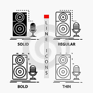 Live, mic, microphone, record, sound Icon in Thin, Regular, Bold Line and Glyph Style. Vector illustration