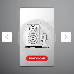 Live, mic, microphone, record, sound Line Icon in Carousal Pagination Slider Design & Red Download Button