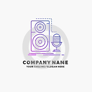 Live, mic, microphone, record, sound Purple Business Logo Template. Place for Tagline