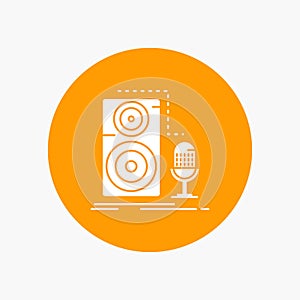 Live, mic, microphone, record, sound White Glyph Icon in Circle. Vector Button illustration