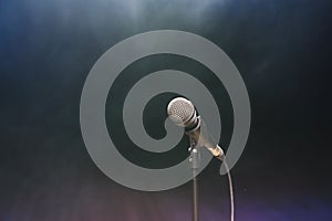 Live music background. Microphone and stage lights. Sing and karaoke.