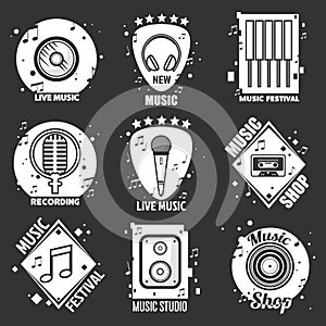 Live music festival, shop and recording studio emblems