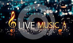 Live Music Gold Silver City Bokeh Star Shine Blue Background 3D photo