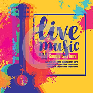 Live music poster with multicolor acoustic guitars