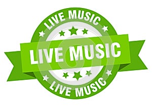 live music round ribbon isolated label. live music sign.