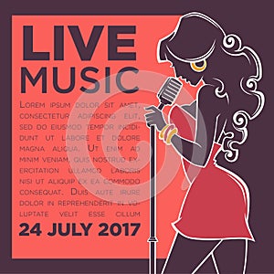 Live Music Show, vector image of vector woman singer silhouette