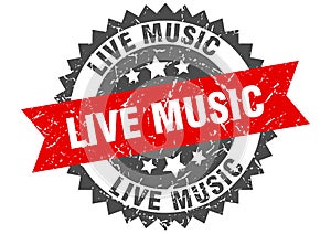 Live music stamp. live music grunge round sign.