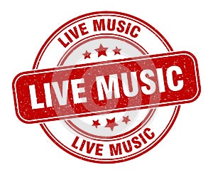 live music stamp. live music label. round grunge sign