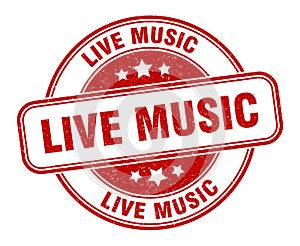 live music stamp. live music label. round grunge sign