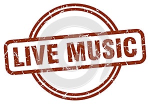 live music stamp. live music round vintage grunge label.