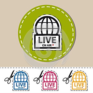 Live News On Air - Colorful Vector Sticker - Cut Out Icon With Scissors