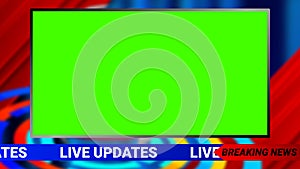 Live News background with big green screen on blur background