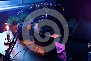 Live online radio station with on air sign photo