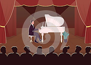 Live piano concert flat color vector illustration