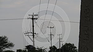 Live power wires and transformer on a pole