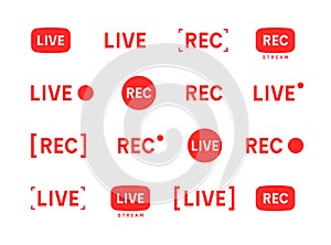 Live recording stream icon set.