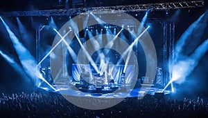 Live stage production with a circular light truss, in a center stage type live venue