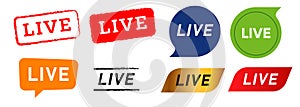 live stamp speech bubble button label sticker sign streaming video media broadcasting