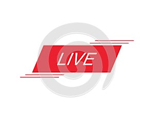 Live stream button. Online broadcast sign. TV streaming icon. Media button in red flat design. Isolated stream label. On air tag.