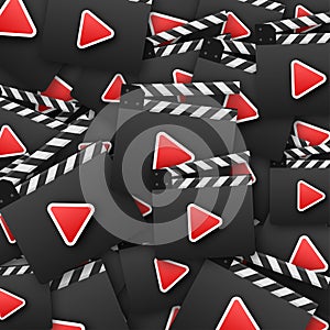 Live stream flat logo - red design element with play button. illustration