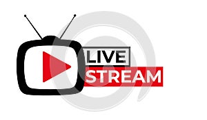 Live stream flat logo red vector design element with play button. Vector illustration