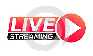 Live stream icon, logo or button. Online broadcast, TV show, podcast streaming badge template. Vector illustration