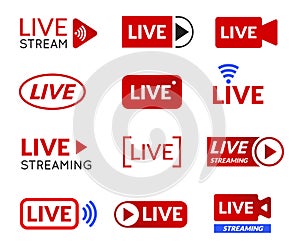 Live stream icon set, online broadcasting symbol