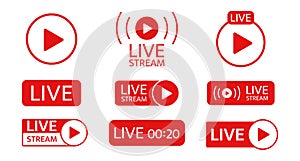 Live stream icon set. Social media template. Live streaming, video, news symbol on transparent background. Broadcasting