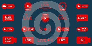 Live Stream Sign Set. Online News, Show, Channel Television. Live Stream Line Icon. Online Broadcast Buttons Pictogram