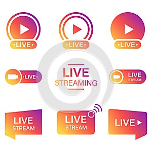 Live Stream Sign Set on White Background. Color Symbol of Online News, Show, Channel Television. Online Broadcast