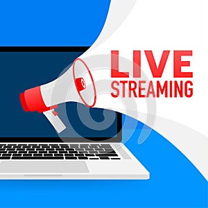 Live streaming banner in flat style on white background. Play video. Web media. Vector illustration.