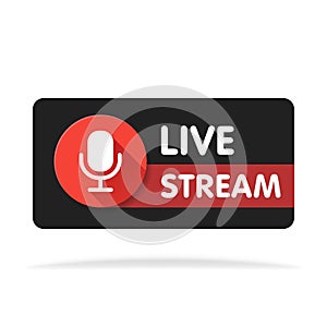 Live streaming banner - red vector design element with play button. Vector illustration