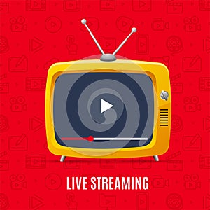 Live Streaming Concept Banner with Realistic Detailed 3d Tv. Vector