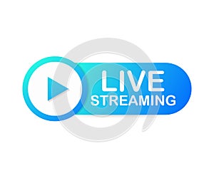 Live streaming flat logo - Blue vector design element with play button. Vector illustration