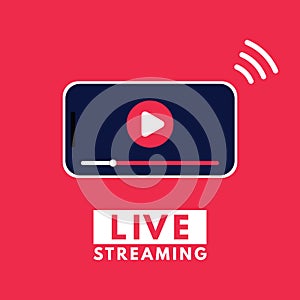 Live streaming flat logo design element with play button - vector EPS8