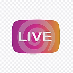 Live streaming flat logo - red vector design element with play button. Vector stock illustration