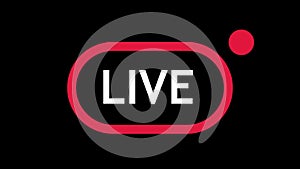 Live streaming flat logo - red vector design element with play button. Vector stock illustration