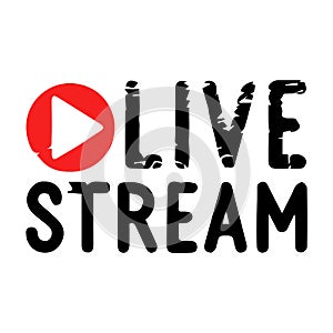 Live streaming flat logo - red vector design element with play button. Vector stock illustration. NEW