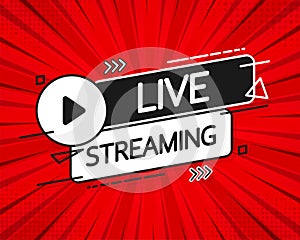 Live Streaming Icon, Badge, Emblem for broadcasting or online tv stream. Vector in flat design style