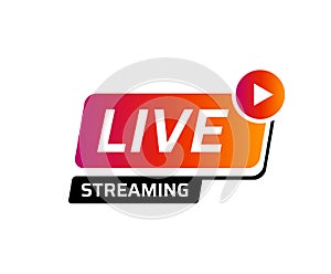 Live streaming icon. Broadcasting video news, tv stream screen banner. Online channel, live event sticker design