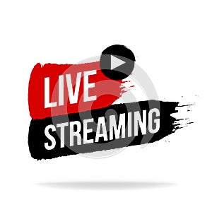 Live streaming icon, emblem, logo in brush stroke style. Vector flat illustration