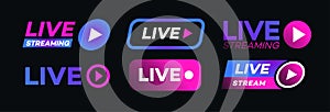 Live streaming icon set neon style