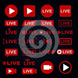 Live streaming icons. Broadcasting video news, tv stream screen banners