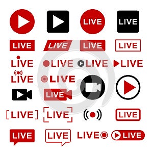 Live streaming icons. Broadcasting video news, tv stream screen banners