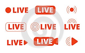 Live streaming icons. Livestream icon, stream broadcast online isolated logo. Internet video signs, utter tv radio or